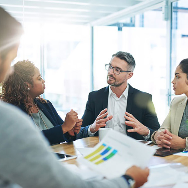 group of professionals talking business