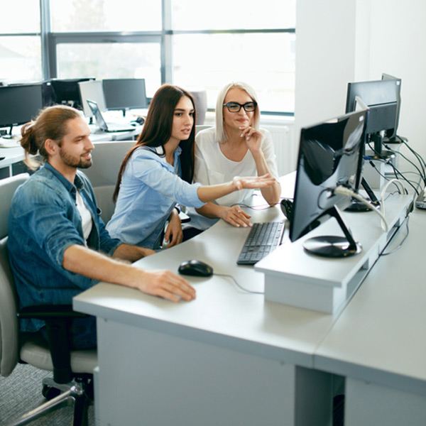 young professionals looking at computers