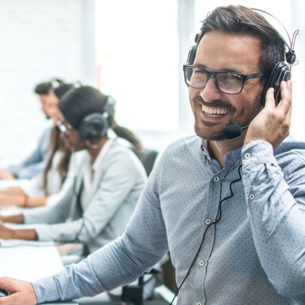 person talking on headset