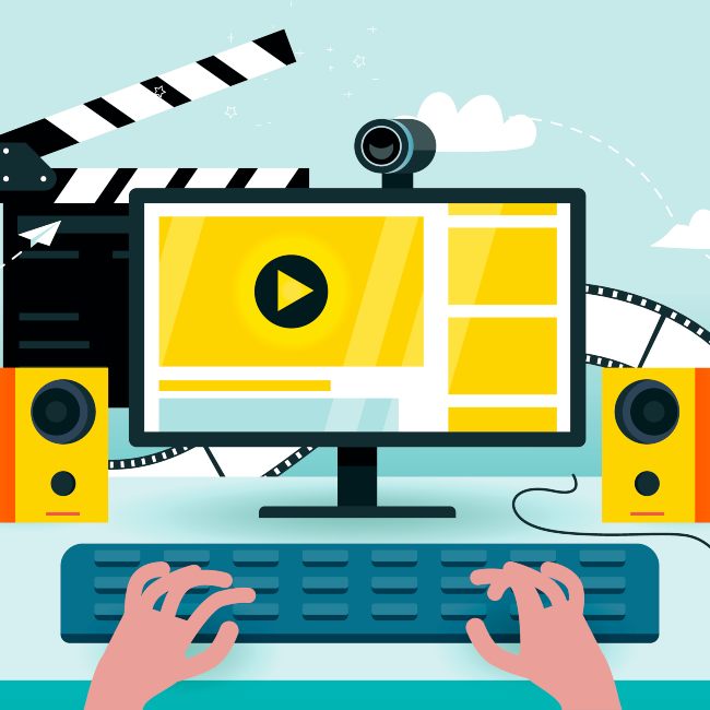 video editing animation with desktop computer